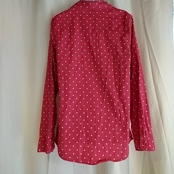 Pink and white polka dot button up shirt small - Picture 2 of 3